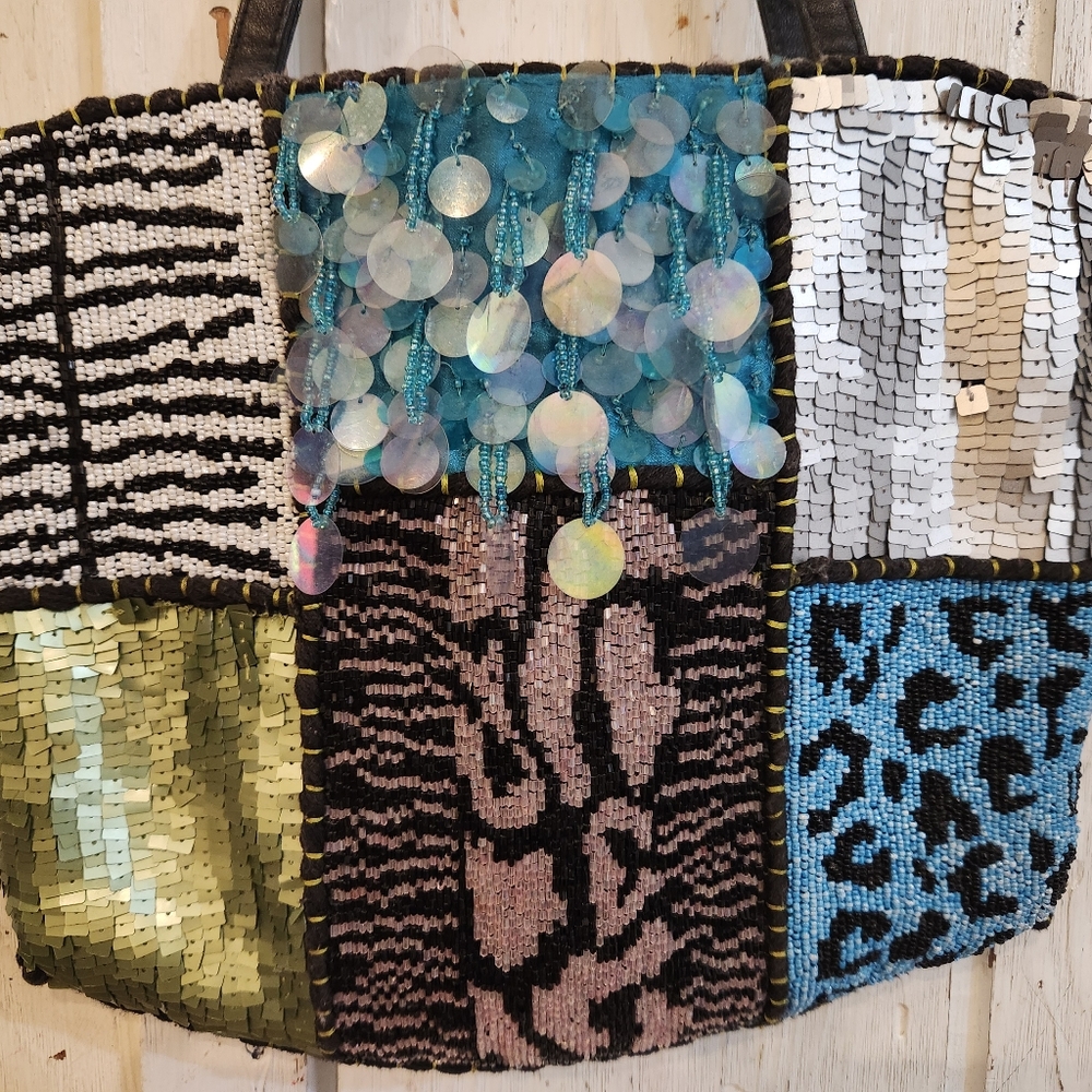 Christiana Multicolor Sequin Patchwork Tote Bag